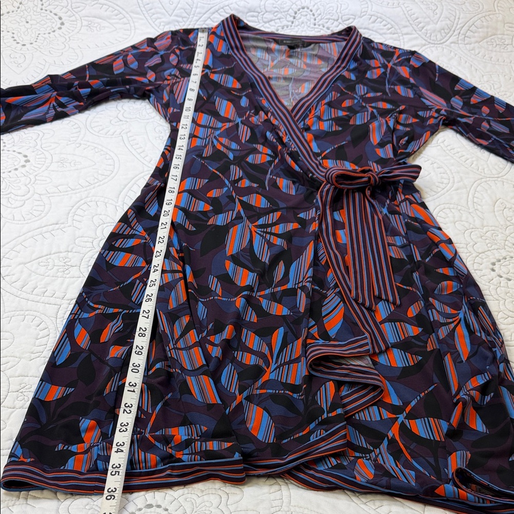 BCBGMaxAzria Adele Long Sleeve Midi Wrap Dress - Vibrant Geometric Floral Design - Picture 7 of 9